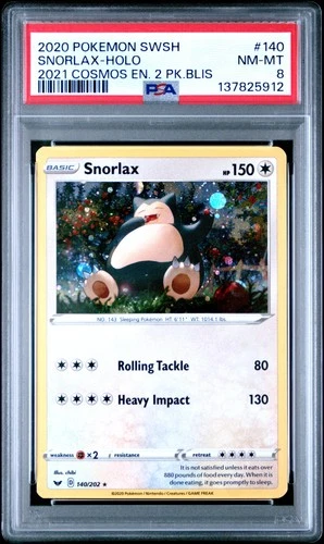 2020 POKEMON SWORD & SHIELD #140 SNORLAX-HOLO PSA 8