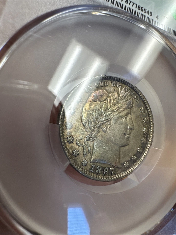 1897 Barber Quarter CAC AU 53 Nice Looking Pastel/cotton Candy Tone - Image 2 of 4