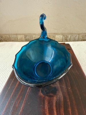 Vintage Viking Art Glass Swan Bluenique Candy Dish Soap Trinket