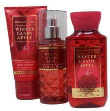 Bath & Body Works Winter Candy Apple Travel Cream Lotion & Mist & Shower Gel Red