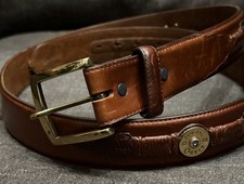 Orvis Belt Mens 12 Gauge Leather Ranger 46 Brown Brass Shotgun Shell USA Made