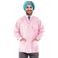 Disposable Lab Jacket, 29 Long Light Pink Small - Pack of 100, 3 Pockets