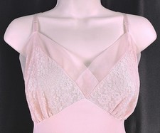 PINK 1950's Van Raalte Suavette Full Dress SLIP Silky Nylon FLORAL Lace chiffon
