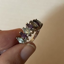 Vintage Sterling Silver Ring Size 7 Amethyst  Blue Topaz Marquise Cut 925