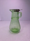 Vintage Hazel Atlas Green Uranium Depression Glass Syrup Pitcher w Lid 6” Tall