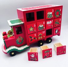 Christmas Wooden Advent Calendar Truck With 24 Drawers Red E1-277