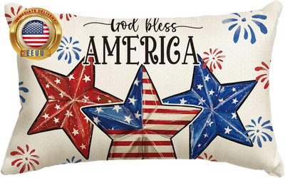 4Th of July Patriotic Stars God Bless America Throw Pillow Cover, 12 X 20 Inch I