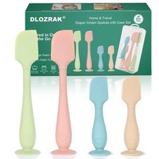 4-Pack Diaper Cream Spatula with Travel Case, Soft Baby Gray Blush Green Blue