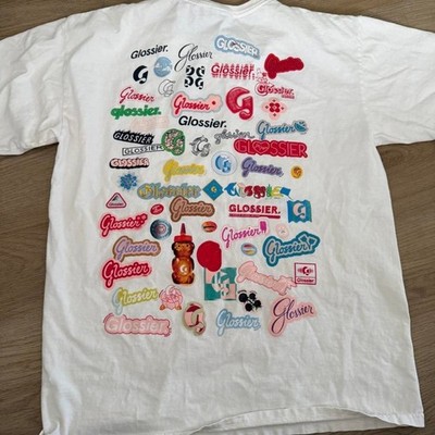 Glossier 10th Anniversary Birthday Sticker Graphic T-Shirt - Medium