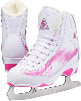 Jackson Ultima Softec Rave Figure Skates with Mark I blade, White/Pink, Youth 9