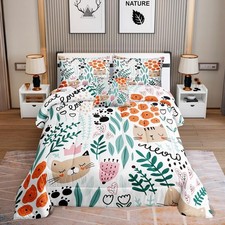 6 Piece Cat Bed in A Bag Full Size for Girls Cute Animal Flowers Comforter Se...