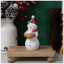 Snowman Holding Tan Hot Cocoa Mug Christmas Figurine 5.8"
