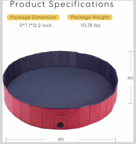 DESTAR 4ft Foldable Dog Pool Red Blue PVC Portable Pet Bath Tub for Outdoor Use