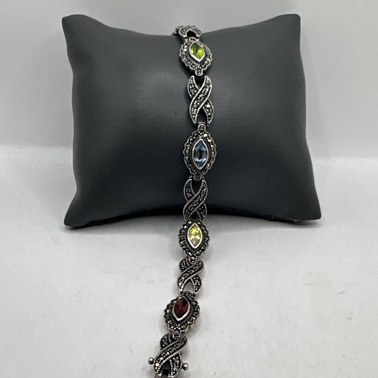 Marquise Cut Assorted Gem Set X Pattern Sterling … - image 3