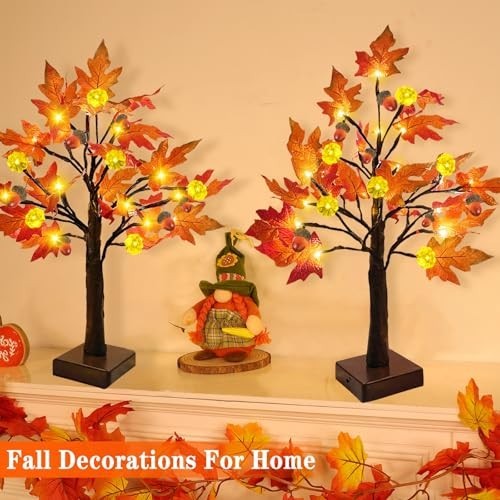 2 Pack 24" Prelit Fall Maple Trees - 48 LED Timer Table Lights, Battery Operated - Picture 6 of 7