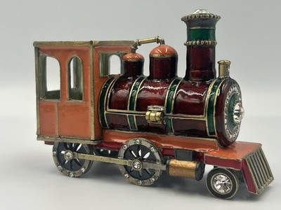 Collectible Vintage Locomotive Trinket Box Train Jewelry Vibrant Cubic Zirconia