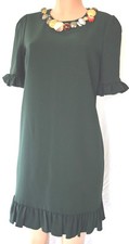 DOLCE GABBANA  GREEN  RUFFLE HEM  EMBELLISHED PLEATED SHORT SLEEVES DRESS SZ 44
