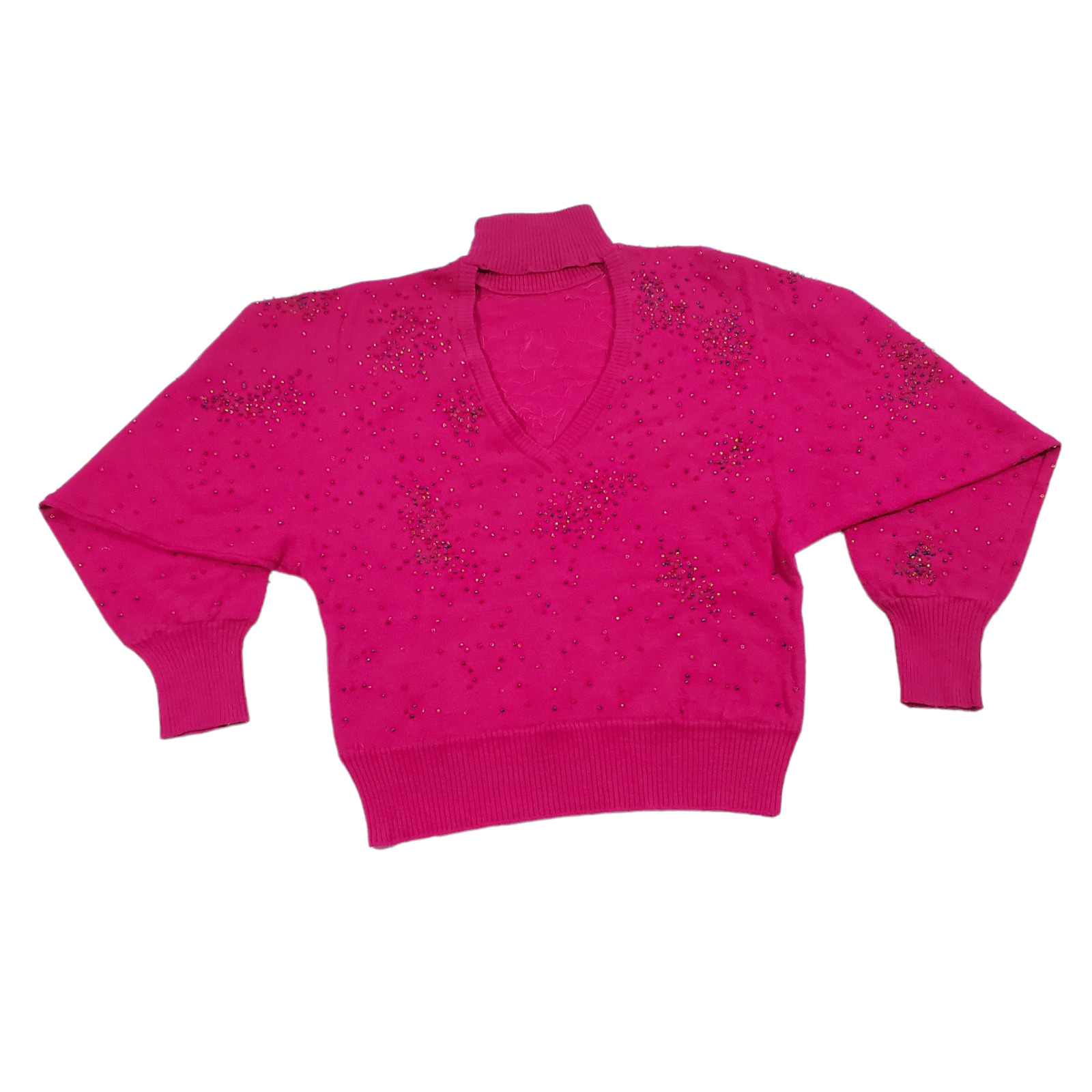 VTG 80s Kenar Knit Sweater Womens S Pink Beaded M… - image 3