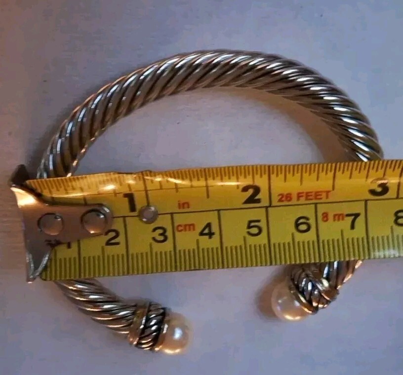 Twisted Cable with Pearl Bangle Bracelet Silver - image 3