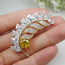 Woman's Fashion Flower Leafs Clear Zircon Crystal Brooch Pin Holiday Gifts