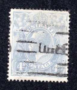 Australia 1922 4p light ultramarine Geo. V, Scott 33 used, value = $12.00