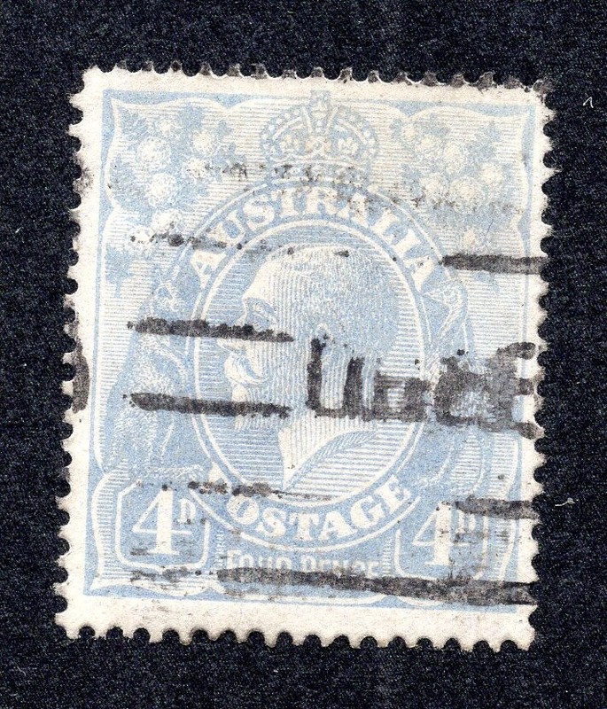 Australia 1922 4p light ultramarine Geo. V, Scott 33 used, value = $12.00