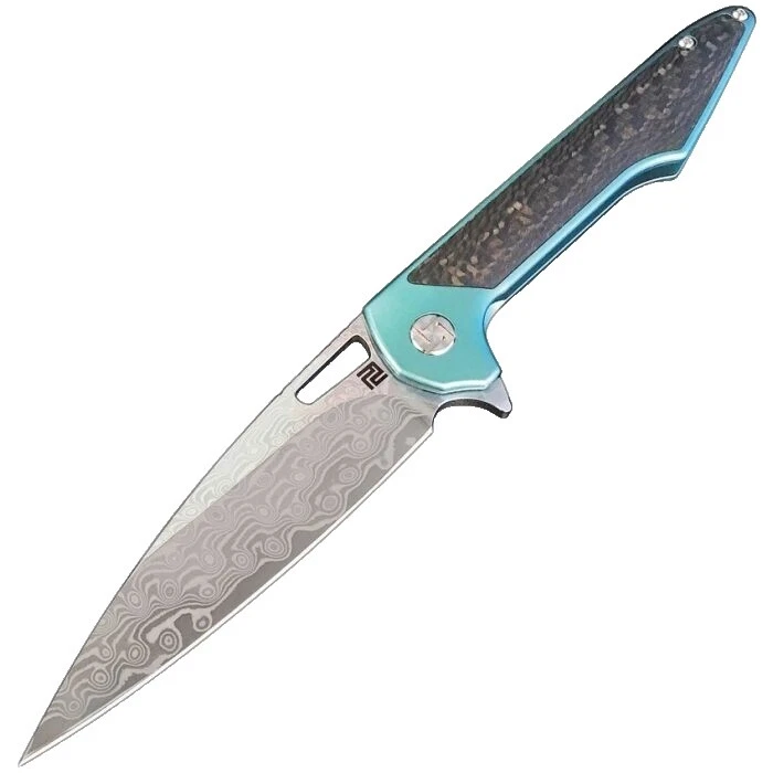 Damascus Steel Blade Right-Handed Titanium Handle Collectible Modern Folding Knives