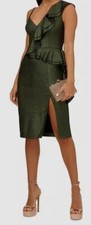 Aidan by Adrianna Papell Women's Green Ruffled Metallic Knit Dress Size 10