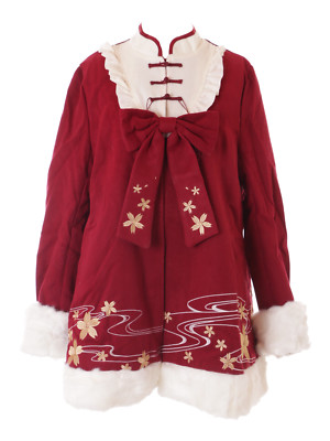 Giacca Corta Harajuku Ricamata TJ-04 Sakura Rosa - Stile Cinese Lolita Invernale, Rosso Pastello
