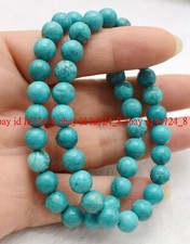 2 Pcs Genuine Pretty 8mm Blue Turquoise Round Beads Gems Stretch Bracelet 7.5"