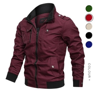 Men's Pilot Bomber Jacket Cotton Casual Flight Jacket Coat Slim Fit Cargo Jacket