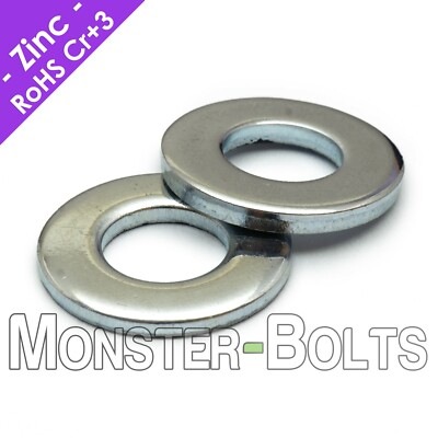 US / Inch - SAE Flat Washers, Cr+3 Zinc Plated Steel, #4 #6 #8 #10 1/4 5/16 3/8''