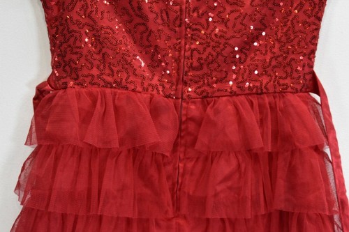 Jona Michelle Girls Red Cap Sleeve Scoop Neck Tie Waist Sequins Tiered Dress 10 - Picture 6 of 7