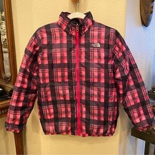 THE NORTH FACE Girls Pink Plaid Lightweight Zipped Jacket Size L 14/16