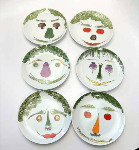 Collectible Vegetable Face Salad Plates- Franci Villa Vanilla, Set of 6 7.5" 471