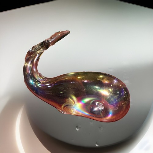 Iridescent Carnival Glass Whale Sealife Figurine Paperweight Tail Up 4 Inch Long - Picture 2 of 4