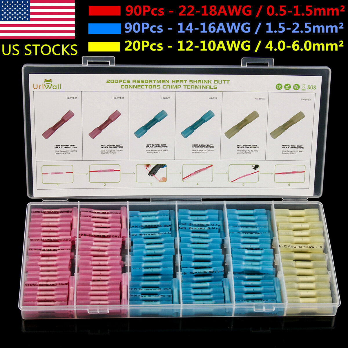 Heat Shrink Terminals 100 PCS Red Heat Shrink Butt Connectors - 18-22 AWG, Waterproof Crimp Terminals Butt Connectors Crimp