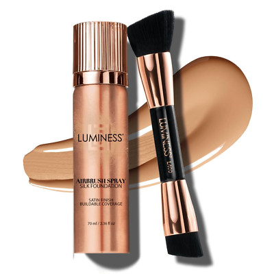 Silk Airbrush Spray Foundation & Buffing Brush Kit   Full Coverage Foundation & 