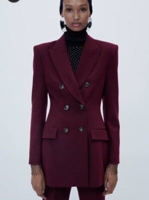 VESTE BLAZER FEMME ZARA NEUVE TAILLE DOUBLE BOUTONNAGE BORDEAUX