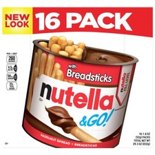16 Pack Nutella and Go Snack Pack Hazelnut Spread with Breadsticks 28.8 oz Total