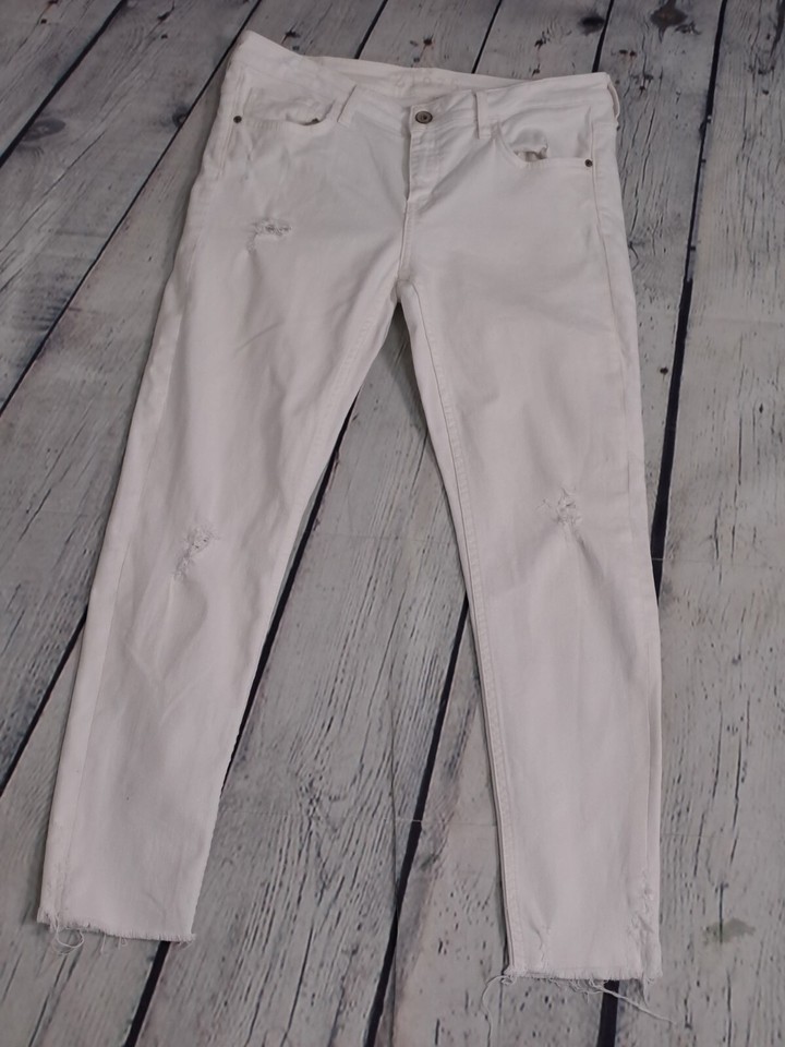 Zara White Distressed Skinny Denim Jeans Womens Size 12 32"Waist