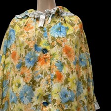 Vintage 1960s Delicate Floral Housecoat Yellow Robe White Lace Trim Ribbon Tie