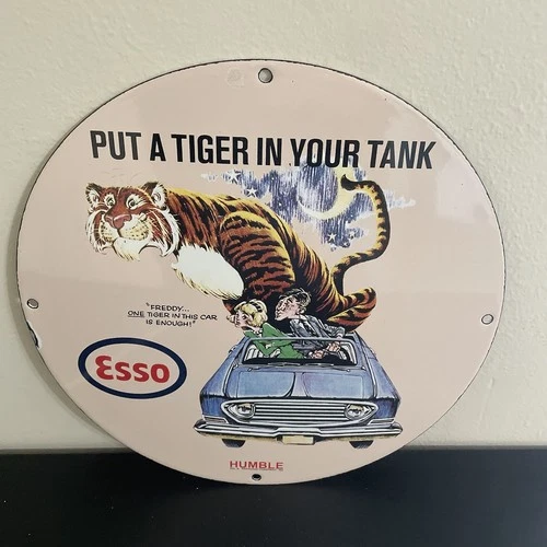 VINTAGE ESSO PUT TIGER IN YOUR TANK GASOLINE OIL PORCELAIN SIGN
