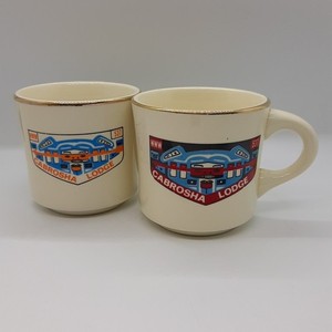 BSA Mug Pair- Order Of The Arrow WWW CABROSHA LODGE 537 1970s Boy Scouts Mugs