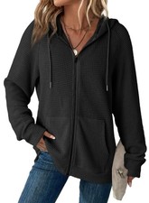 Hoodies for Women Casual Full Zip Up Hoodie Sweatshirt Black Early Fall Cloth...