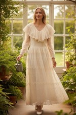 Vintage Cachet Bari Protas Dress Cream Embroidered Lace Overlay Size 13/14