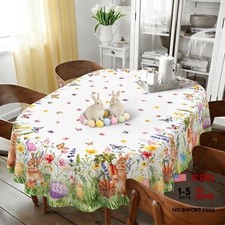 Bunny Easter Tablecloth 60x84 Inch - Colorful Oval 84"x60"