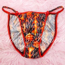 HALLOWEEN Satin Panties Sissy DUCHESS Cut Fire Flames ladies string bikini 6-8