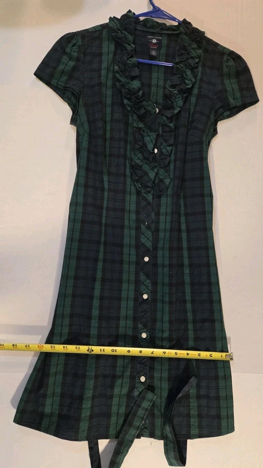 Tommy Hilfiger Women's Medium Green Plaid Shirt Dress Cotton Button Up Top - Image 3 of 4