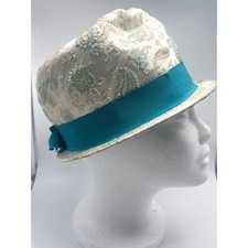 Vintage Cloche Bucket Hat Cream Teal Paisley 40's pasadena USA